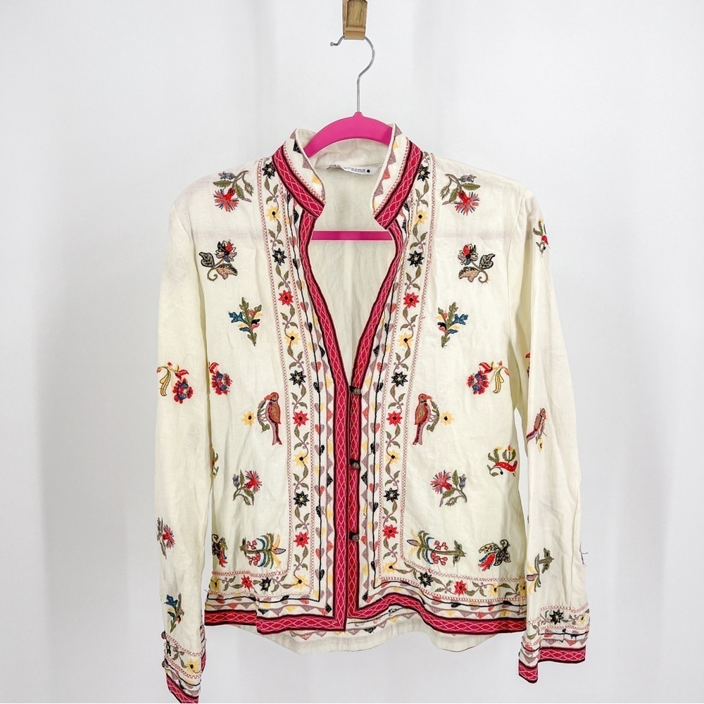 Zara Cream Floral Embroidered Oversized Kimono Jacket